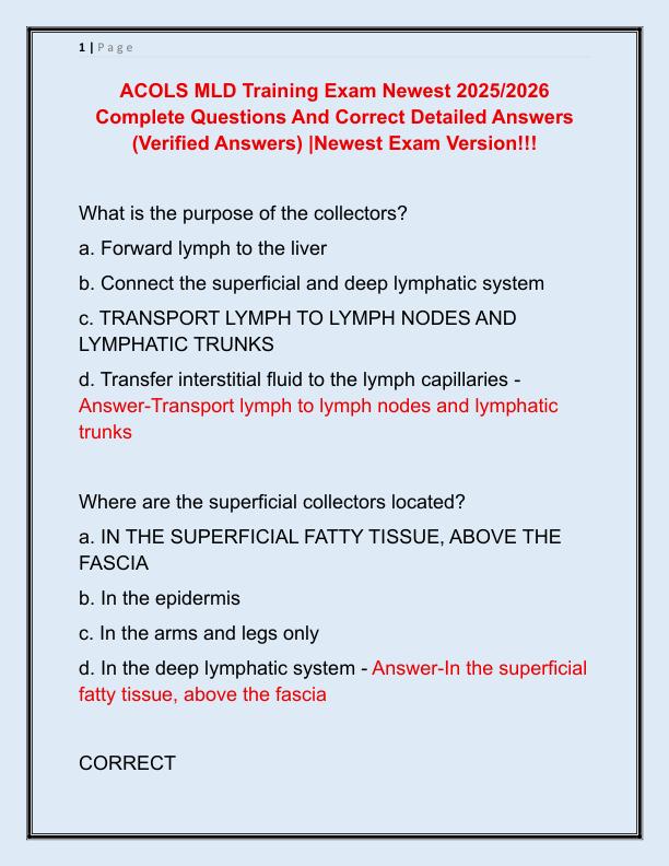 ACOLS MLD Training Exam Newest 2025