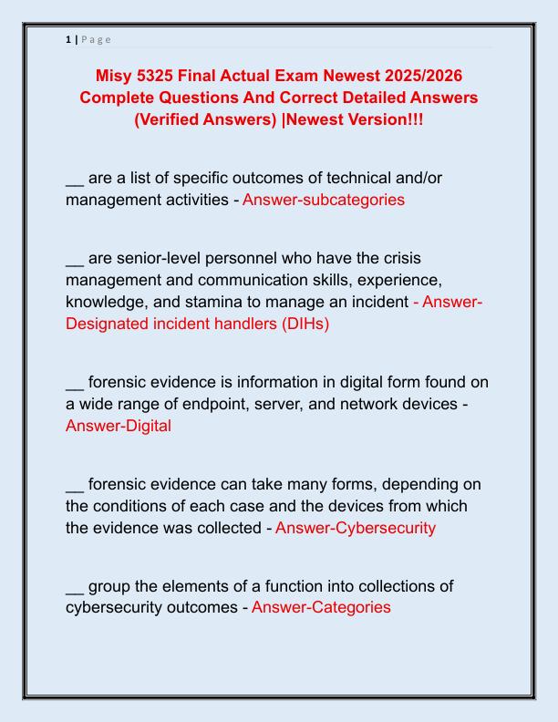 Misy 5325 Final Actual Exam Newest 2025