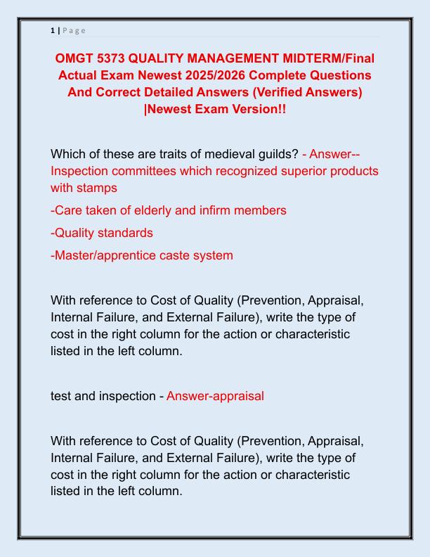 OMGT 5373 QUALITY MANAGEMENT MIDTERM