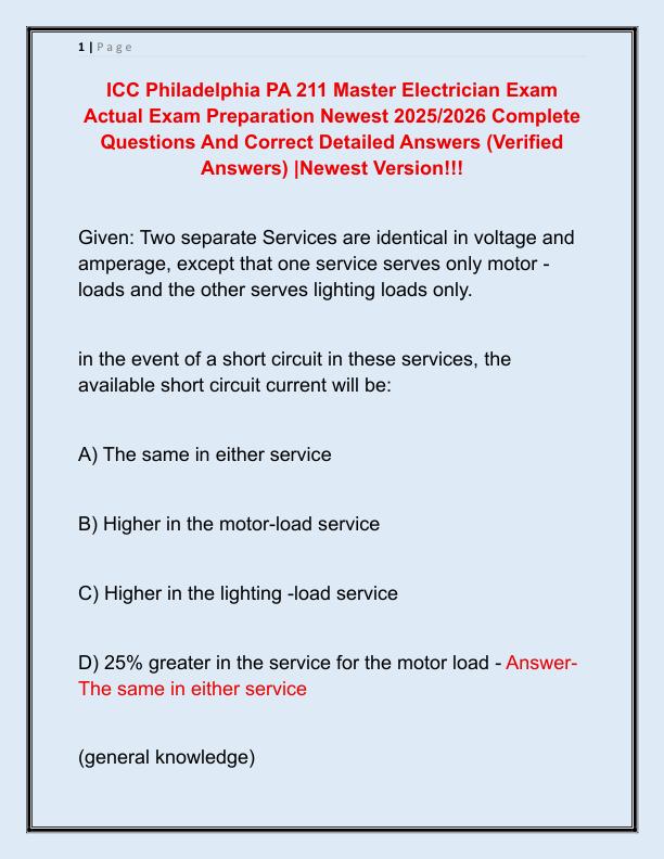 ICC Philadelphia PA 211 Master Electrician Exam Actual Exam Preparation Newest 2025