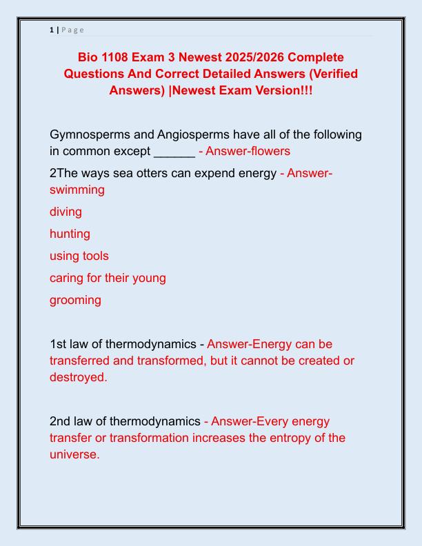 Bio 1108 Exam 3 Newest 2025