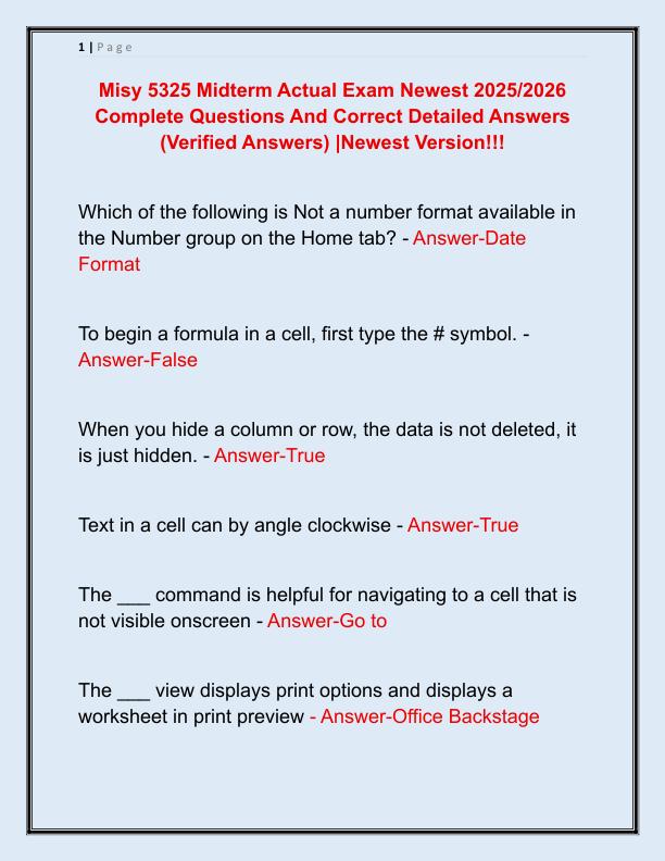 Misy 5325 Midterm Actual Exam Newest 2025