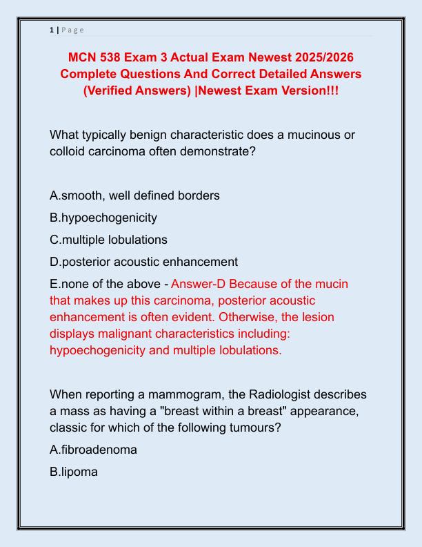 MCN 538 Exam 3 Actual Exam Newest 2025