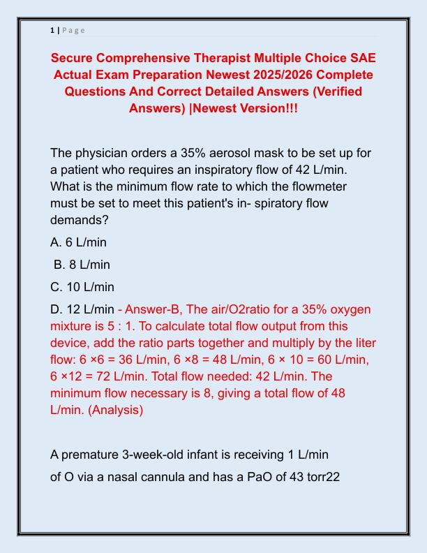 Secure Comprehensive Therapist Multiple Choice SAE Actual Exam Preparation Newest 2025