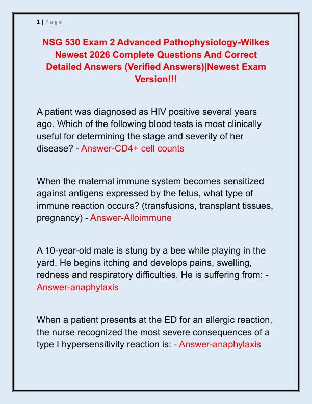 NSG 530 Exam 2 Advanced Pathophysiology