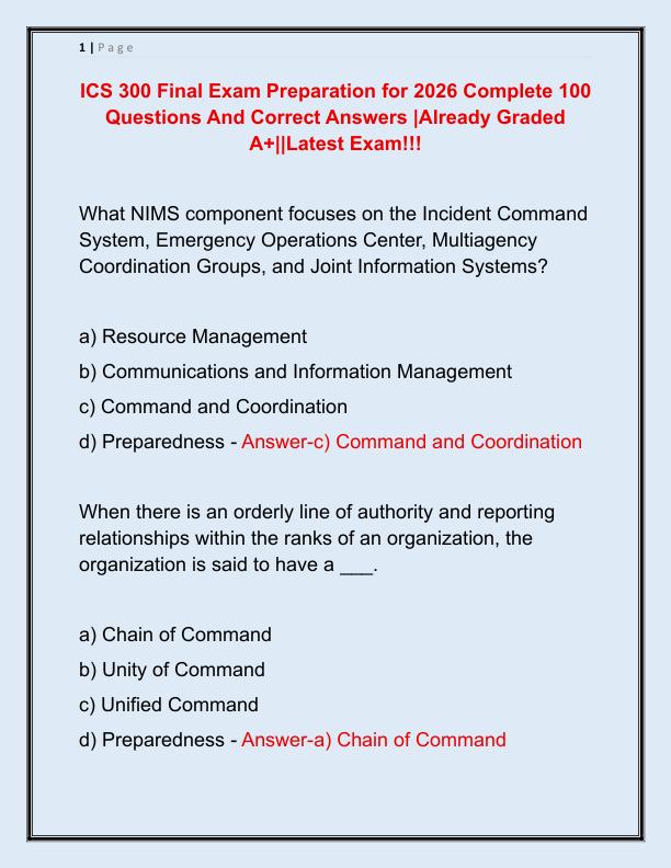 ICS 300 Final Exam Preparation for 2026 Complete 100 Questions And Correct Answers