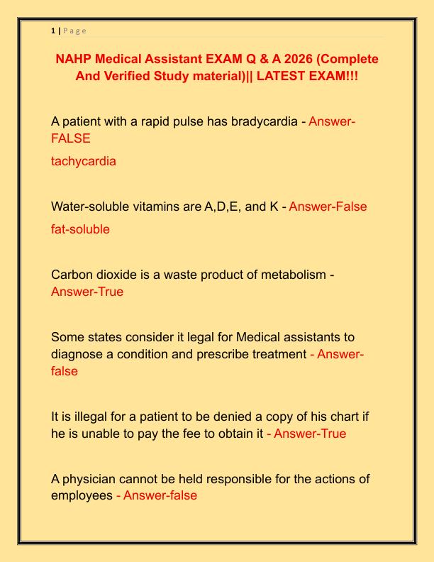 NAHP Medical Assistant EXAM Q