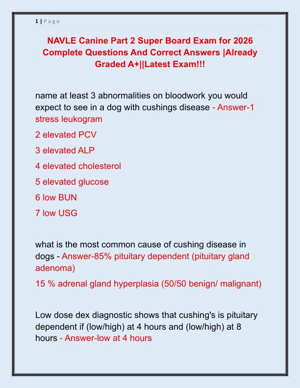 NAVLE Canine Part 2 Super Board Exam for 2026 Complete Questions And Correct Answers