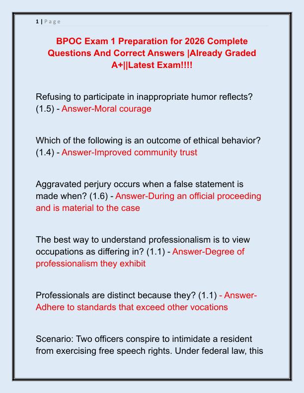 BPOC Exam 1 Preparation for 2026 Complete Questions And Correct Answers