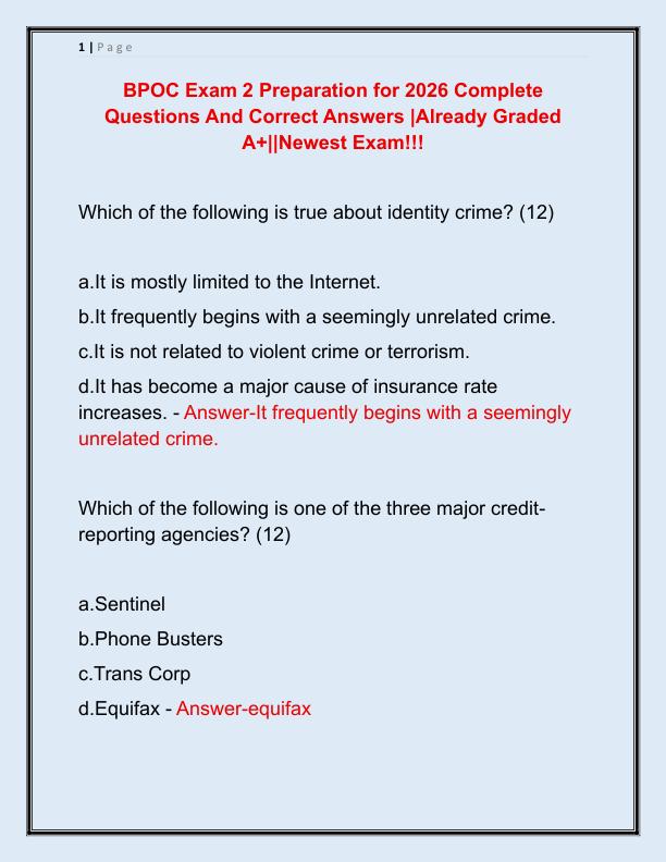 BPOC Exam 2 Preparation for 2026 Complete Questions And Correct Answers