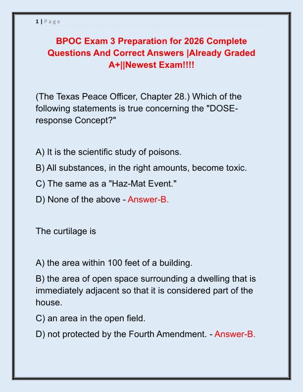 BPOC Exam 3 Preparation for 2026 Complete Questions And Correct Answers