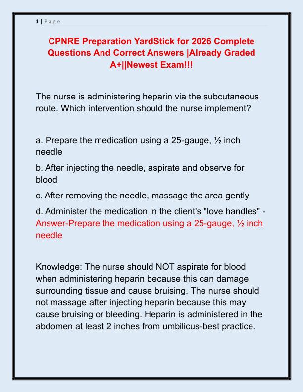 CPNRE Preparation YardStick for 2026 Complete Questions And Correct Answers