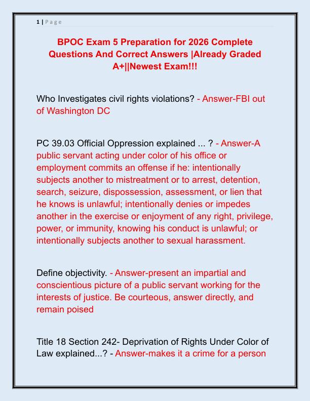 BPOC Exam 5 Preparation for 2026 Complete Questions And Correct Answers