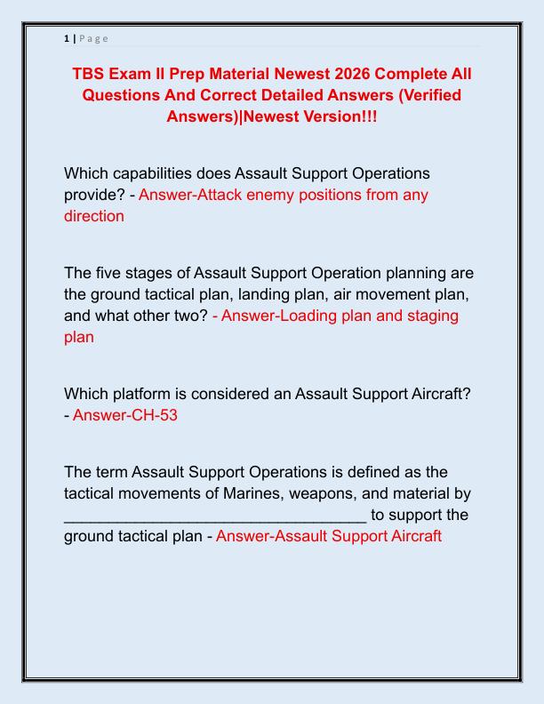 TBS Exam II Prep Material Newest 2026 Complete All Questions And Correct Detailed Answers