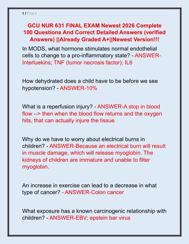 GCU NUR 631 FINAL EXAM Newest 2025 Complete 100 Questions And Correct Detailed Answers