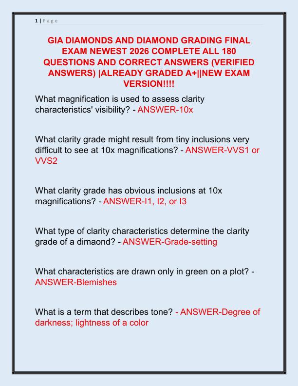 GIA DIAMONDS AND DIAMOND GRADING FINAL EXAM NEWEST 2025