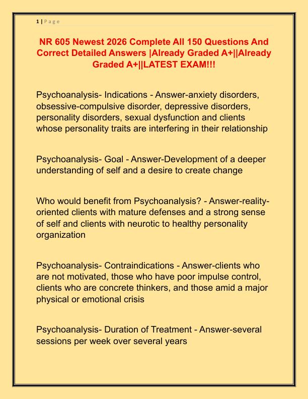 NR 605 Newest 2026 Complete All 150 Questions And Correct Detailed Answers