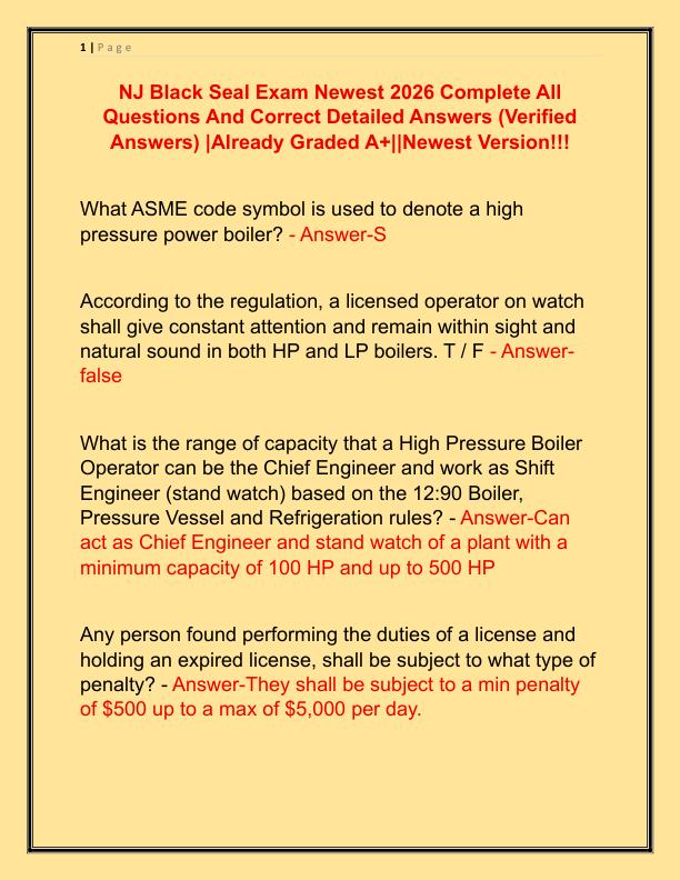 NJ Black Seal Exam Newest 2026 Complete All Questions And Correct Detailed Answers