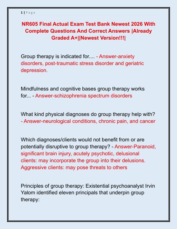 NR605 Final Actual Exam Test Bank Newest 2026 With Complete Questions And Correct Answers