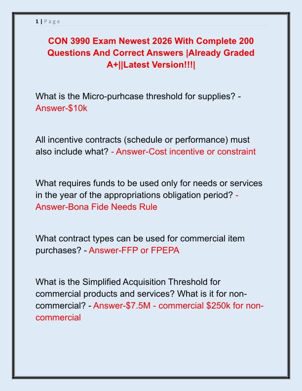 CON 3990 Exam Newest 2026 With Complete 200 Questions And Correct Answers