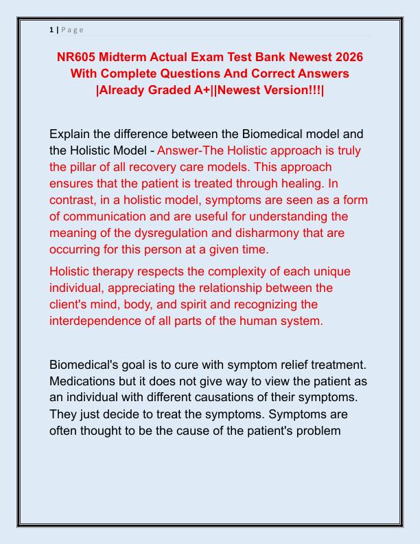 NR605 Midterm Actual Exam Test Bank Newest 2026 With Complete Questions And Correct Answers