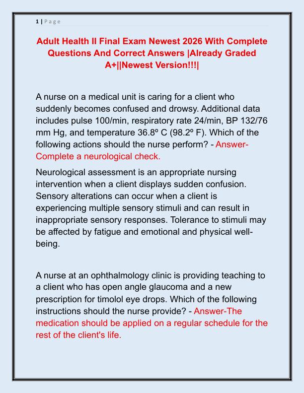 mobile-preview-Adult Health II Final Exam Newest 2026 With Complete Questions And Correct Answers