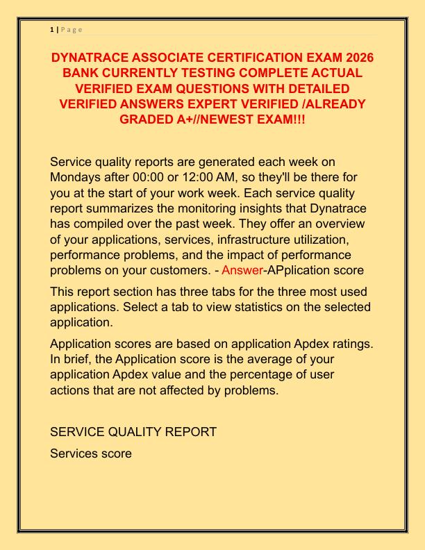 DYNATRACE ASSOCIATE CERTIFICATION EXAM 2026 BANK CURRENTLY TESTING COMPLETE ACTUAL VERIFIED EXAM QUESTIONS WITH DETAILED VERIFIED ANSWERS EXPERT VERIFIED