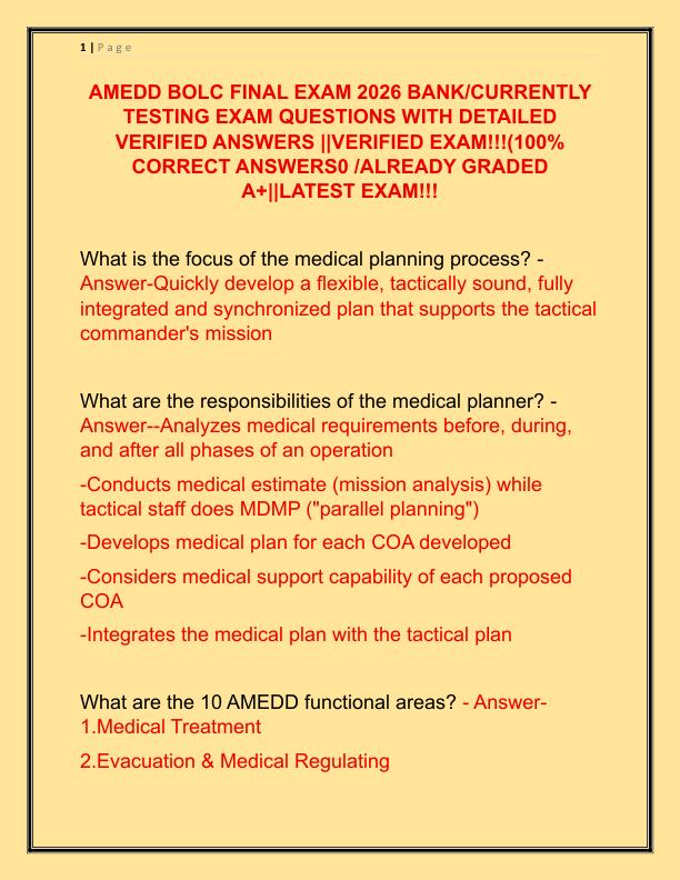 AMEDD BOLC FINAL EXAM 2026 BANK