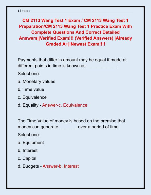 CM 2113 Wang Test 1 Exam