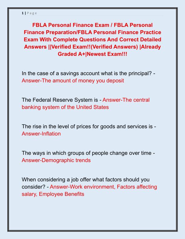 FBLA Personal Finance Exam