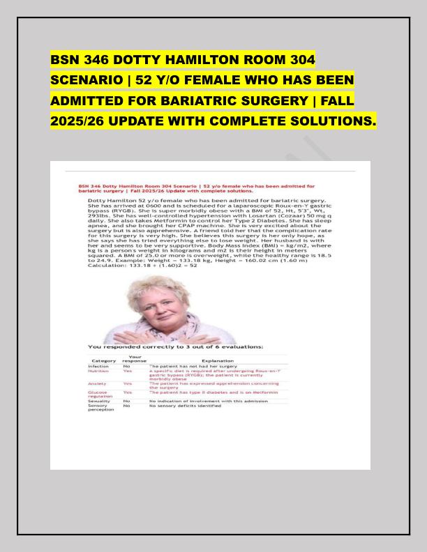 BSN 346 DOTTY HAMILTON ROOM 304 SCENARIO