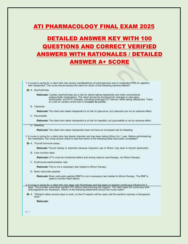 ATI PHARMACOLOGY FINAL EXAM 2025