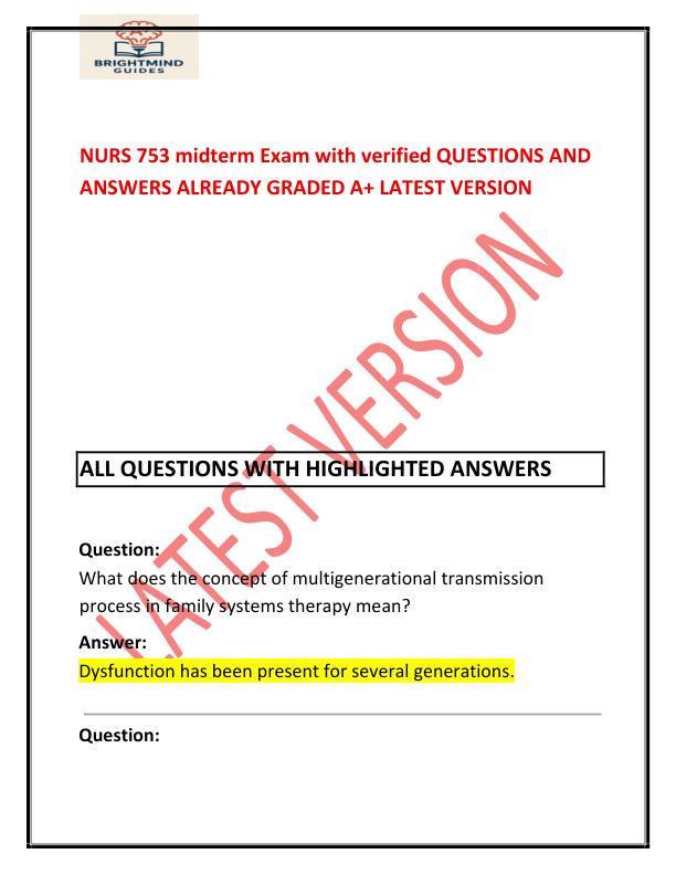 NURS 753 midterm Exam with verified QUESTIONS AND