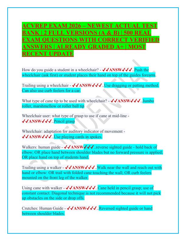 ACVREP EXAM 2026 – NEWEST ACTUAL TEST BANK | 2 FULL VERSIONS (A & B) | 500 REAL EXAM QUESTIONS WITH CORRECT VERIFIED ANSWERS