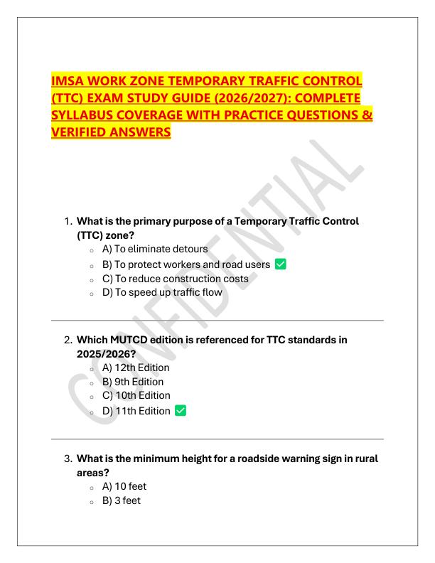 IMSA WORK ZONE TEMPORARY TRAFFIC CONTROL (TTC) EXAM STUDY GUIDE (2026/2027)