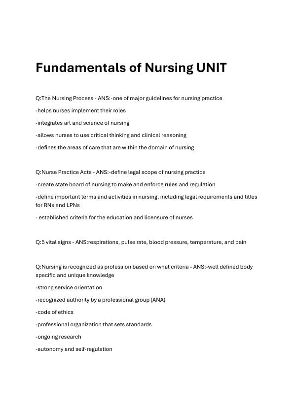 Fundamentals of Nursing UNIT