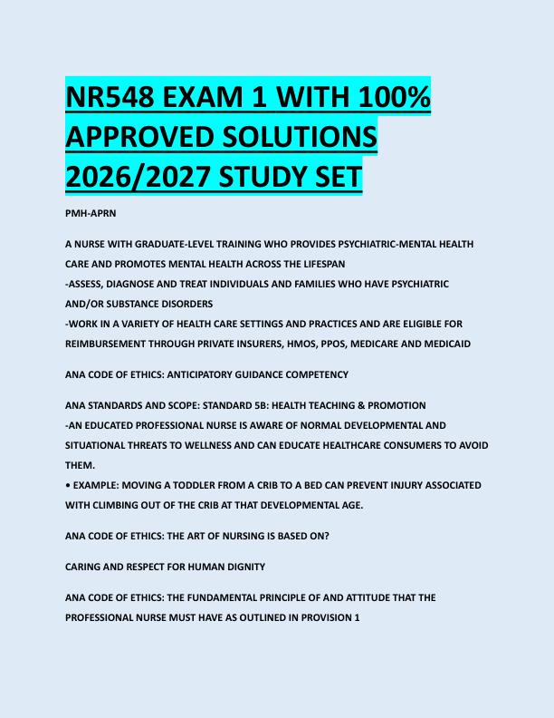 NR548 EXAM 1 WITH 100%  APPROVED SOLUTIONS  2026/2027 STUDY SET 