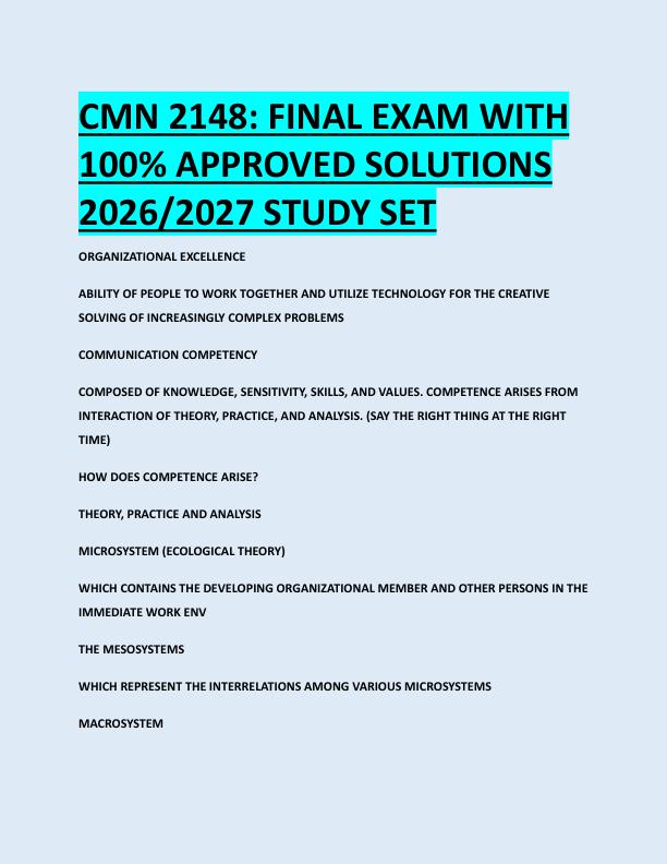 CMN 2148: FINAL EXAM WITH  100% APPROVED SOLUTIONS  2026/2027 STUDY SET 