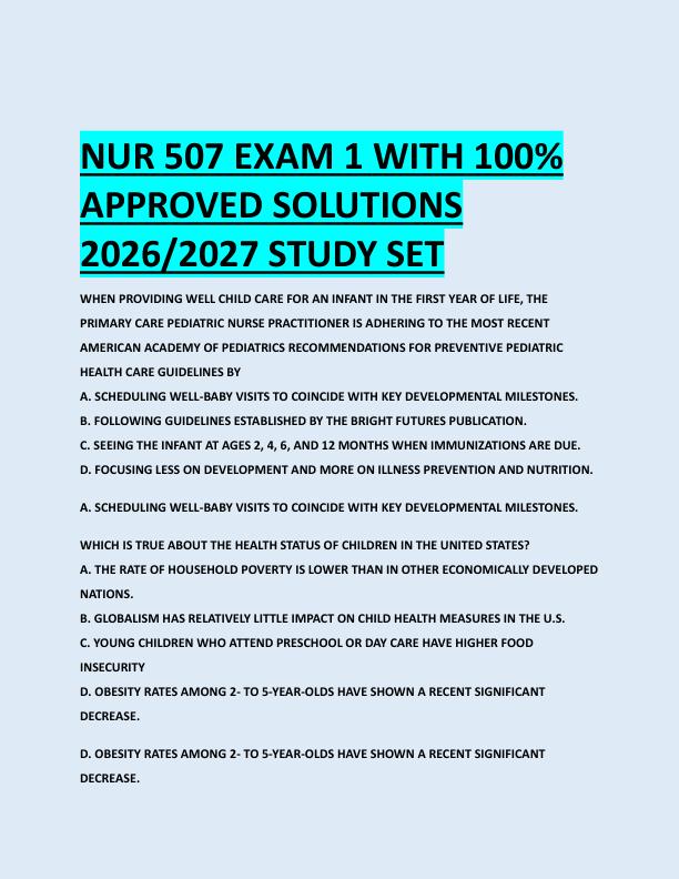 NUR 507 EXAM 1 WITH 100%  APPROVED SOLUTIONS  2026/2027 STUDY SET 