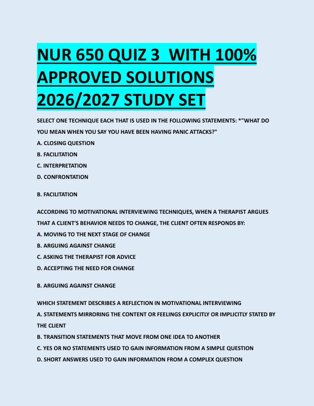 NUR 650 QUIZ 3  WITH 100%  APPROVED SOLUTIONS  2026/2027 STUDY SET 