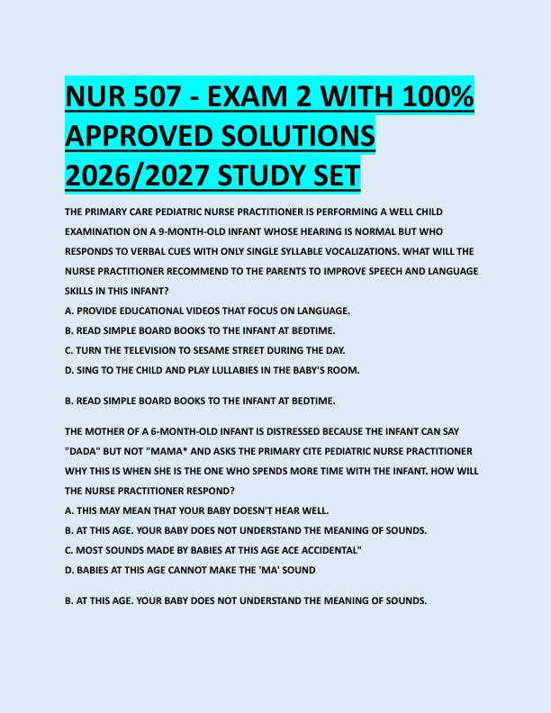 NUR 507 - EXAM 2 WITH 100%  APPROVED SOLUTIONS  2026/2027 STUDY SET 