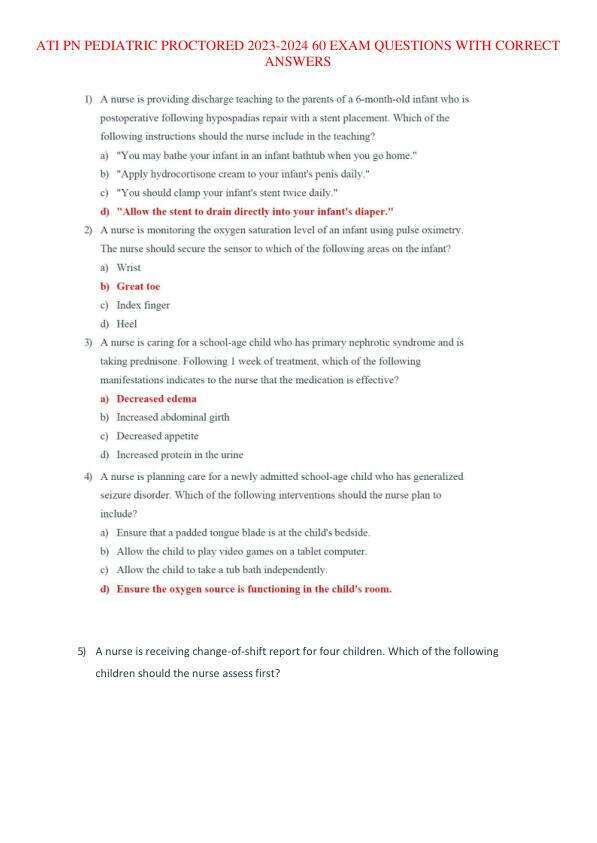 ATI PN PEDIATRIC PROCTORED 2023-2024 EXAM QUESTIONS WITH CORRECT ANSWERS.pdf