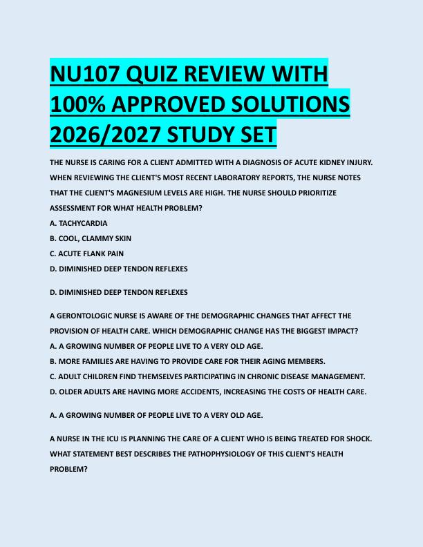 NU107 QUIZ REVIEW WITH  100% APPROVED SOLUTIONS  2026/2027 STUDY SET 