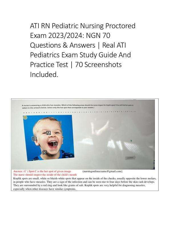 ATI RN Pediatric Nursing Proctored Exam 2023/2024 With NGN 70 Questions & Answers | Real ATI Pediatrics Exam Study Guide And Practice Test.