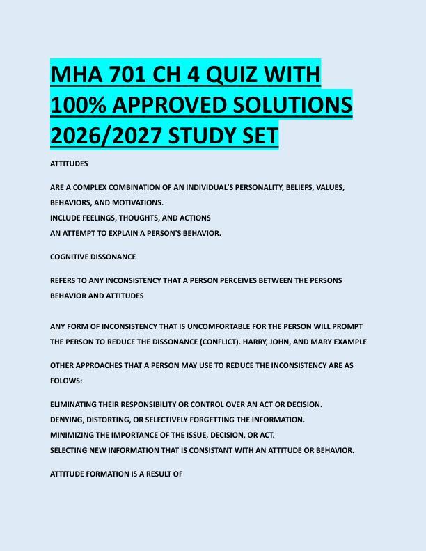 MHA 701 CH 4 QUIZ WITH  100% APPROVED SOLUTIONS  2026/2027 STUDY SET 