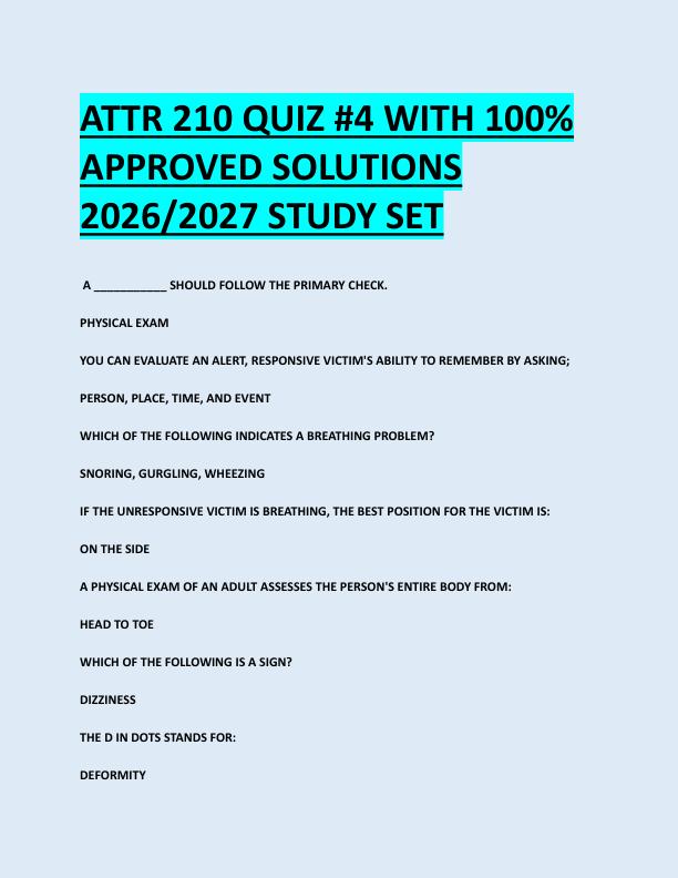 ATTR 210 QUIZ #4 WITH 100%  APPROVED SOLUTIONS  2026/2027 STUDY SET 