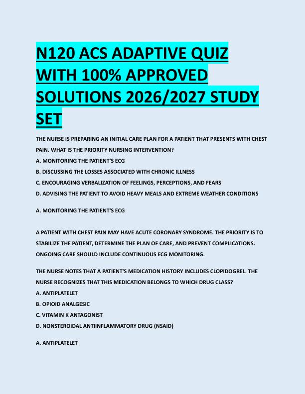 N120 ACS ADAPTIVE QUIZ  WITH 100% APPROVED  SOLUTIONS 2026/2027 STUDY  SET 