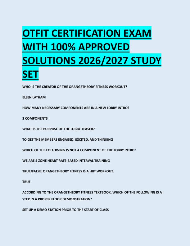 OTFIT CERTIFICATION EXAM  WITH 100% APPROVED  SOLUTIONS 2026/2027 STUDY  SET