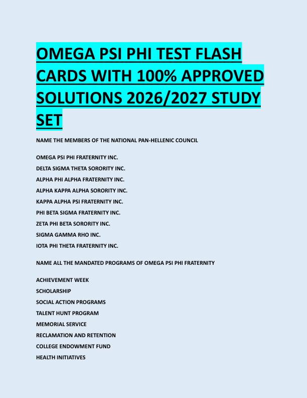 OMEGA PSI PHI TEST FLASH  CARDS WITH 100% APPROVED  SOLUTIONS 2026/2027 STUDY  SET