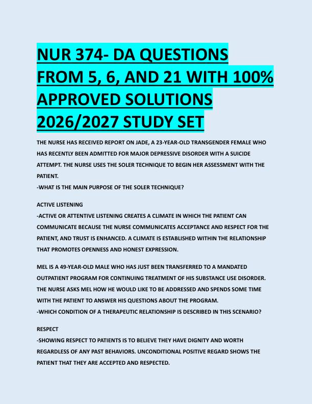NUR 374- DA QUESTIONS  FROM 5, 6, AND 21 WITH 100%  APPROVED SOLUTIONS  2026/2027 STUDY SET